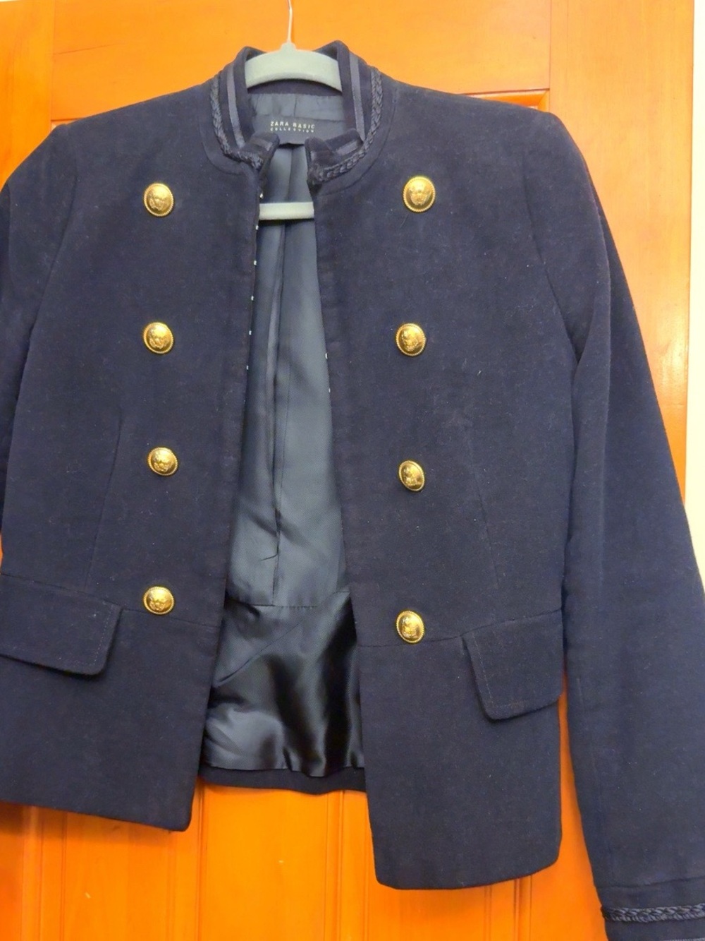 Zara- Navy Double-Breasted Military Blazer Jacket